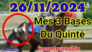 Pronostics PMU Mes 3 bases incontournable MARDI 26 NOVEMBRE 2024 DEAUVILLE