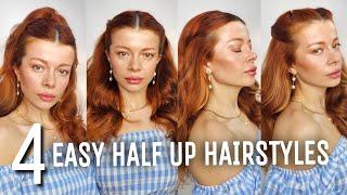 4 EASY HALF UP HALF DOWN HAIRSTYLES TUTORIAL 