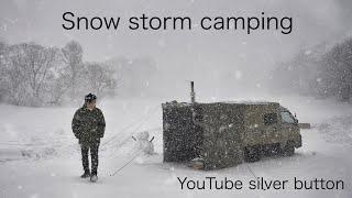 Unveiling YouTube's silver shield in the snow storm! big snowman! camping Relaxing sounds ASMR