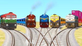 5 TRAINS CROSSING AT BUMPY BRANCHED RAILROAD TRACK | train simulator 2023