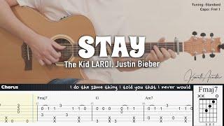 STAY - The Kid LAROI, Justin Bieber | Fingerstyle Guitar | TAB + Chords + Lyrics