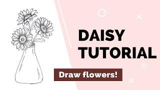 Step by step: Daisies in a vase drawing tutorial