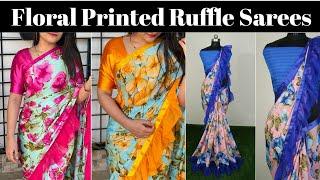 Floral Printed Ruffle Sarees | Partywear Ruffle Sarees | #sareeswag