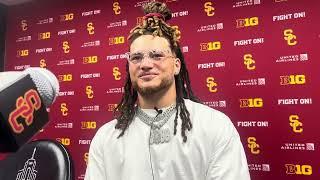 USC linebacker Mason Cobb discusses scoring on pick-six in Trojans' 38-21 win over Wisconsin