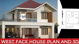 West Face 3BHK House Plan and 3D Elevation | Beautiful sloping roof House Design