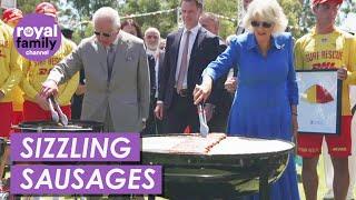 King Charles and Queen Camilla Flip Tasty Sausages at Barbeque