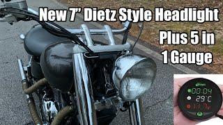 New 7" Hot Rod Headlight and Temp / Volt Gauge - Custom Honda VT1100 Aero