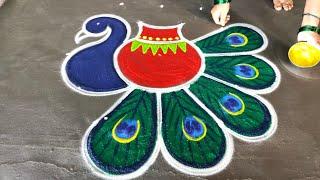 Pongal pot rangoli 2025/sankranti muggulu/ Pongal Paanai mayil kolam/super Amazingrangoli