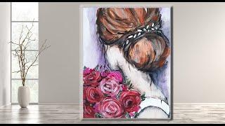 The Girl With the Flowers /Step by Step acrylic painting on canvas for beginners/ MariaArtHome