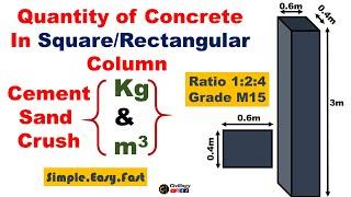 quantity of cement, sand & aggregate in column|Quantity of concrete in rectangular column