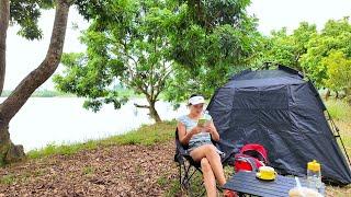 Wild camping | Solo camping | Girl camping by the Lake, Relaxing in Tent | Wild cooking | Hyn Camp