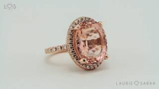 Large Art Deco Oval Peachy Pink Morganite and Diamond Engagement Ring LS4857