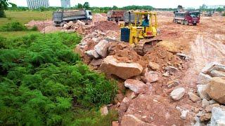 Incredible Hard​ Work KOMATSU D58E Dozer Moving Big Stones Landfilling Up Without Fear of Fatigue