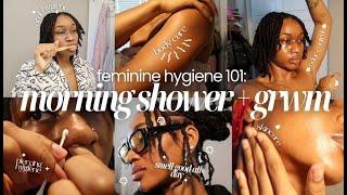 morning hygiene routine: quick shower routine, body care, smell good all day, oral hygiene, & grwm