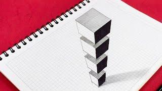 How to Draw CUBES in 3D with PERSPECTIVE - EASY 3D Drawings - Pencil Drawings - 3d drawing illusion