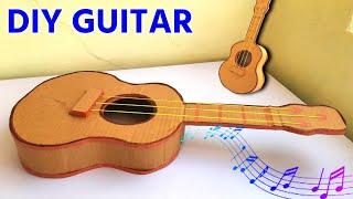 how to make guitar , how to make guitar from cardboard , diy functional rubberband toy making