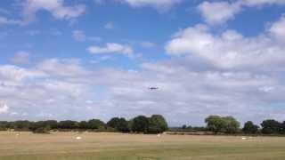 BBMF Lancaster, Spitfire & Hurricane form up after display. Combined Ops, Headcorn. 18/08/13