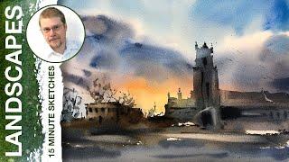 #101 Cobalt Blue and Mixing Grey Color (Watercolor Landscape Tutorial)