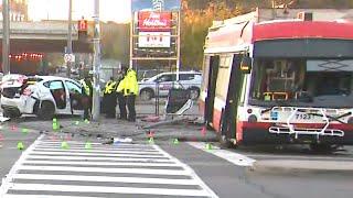 'Horrific scene': Stolen BMW crashes into Toronto transit bus, leaving several people injured