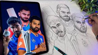 Draw With me - Team India Drawing,  Virat, Rohit, Bhumrah Drawing  