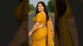  "AI Mustard Saree Queen | Plus Size Beauty’s Royal Walk Style  #Luvqueen"