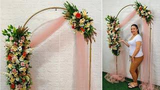 Simple and Elegant Setting  Perfect Floral Arch for Parties! with Tulle fabric and flowers how t...