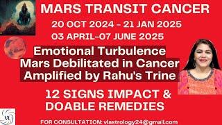 Mars Debilitated in Cancer  Amplified by Rahu's Trine & Aspects Saturn 12 Signs Remedies by VL #mars