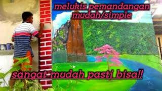 membuat lukisan alam simple dan mudah || lukis dinding