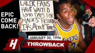 Magic Johnson EMOTIONAL NBA Return after his Retirement 1996.01.30 vs Warriors - 19 Pts, 10 Ast!