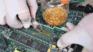 Gold Recycle from scrap components electronics. connectors Electronic circuit Boards computer parts.