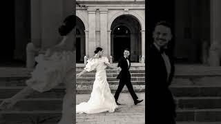 Timeless romance  Black-and-white portrait of newlyweds walking by a villa. #wedding #love #photo