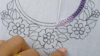 Most demanding hand embroidery neckline design for kurti| New Kurtis neck embroidery design tutorial