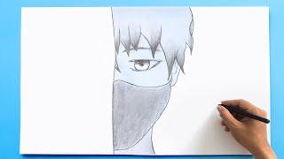 Anime face with mask drawing || Easy anime drawing || How to draw anime step by step