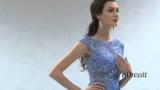 A Line Capped Sleeves Blue Evening Dress Formal Gown