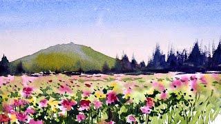 How to paint   watercolor landscape flowers field