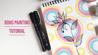 Aesthetic Boho Art Tutorial | Easy Acrylic Painting | Botanical Drawing | No canvas painting