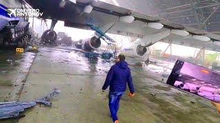 First look inside destroyed Antonov Airport in Gostomel. Antonov-225 Mriya