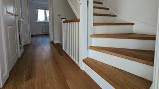 Contemporary White and Oak Staircase Cladding and New Oak Floor Boards, Essex IG10