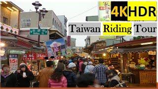 【4K HDR】Riding in Taiwan's Crowded Evening Market -  Smells of Taiwanese Food - Taiwan Riding Tour