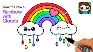 How to Draw a Rainbow and Clouds with Raindrops Easy 