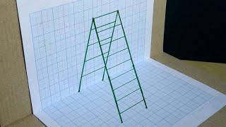 3Dトリックアートの書き方（7）はしごⅡ  How to draw 3D trick art (7) LadderⅡ