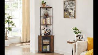 VECELO Corner Shelf, 63 Inch Tall Storage Cabinet, 5-Tier Bookshelf Display Shelves Rack