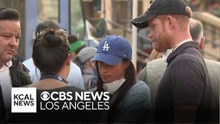 Prince Harry and Meghan visit evacuees in Pasadena