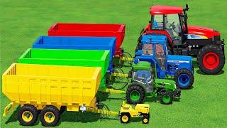 MINI & BIG POLICE TRACTOR & TRAILER vs PORTAL TRAP! CANOLA TRANSPORTING - PARKOUR COLORS! ! FS22