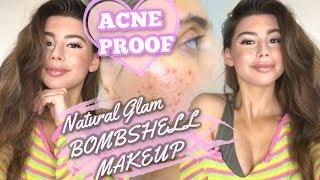 DRUGSTORE BOMBSHELL SOFT GLAM ACNE COVERAGE EVERYDAY MAKEUP ROUTINE || Covergirl, NYX, ELF, Essence