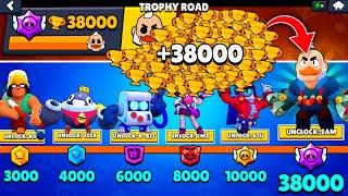 NONSTOP to 38000 TROPHIES Without Collecting TROPHY ROAD + New Brawler SAM - Brawl Stars