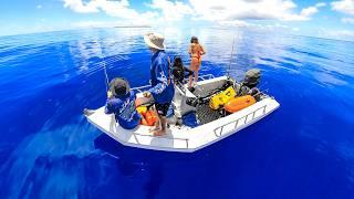 Spearfishing For Food In Remote Deep Blue Ocean