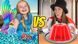 Eating Only One Color for 24 Hours! Mermaids vs Vampires!