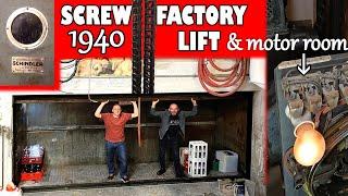 Really old SCREW FACTORY LIFT - everything explained (inc motor room)