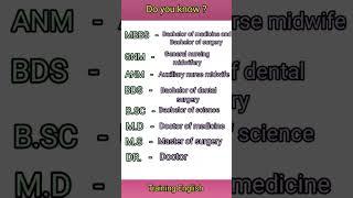 ANM || GNM || MBBS || M.D || M.S ||  M.SC Full form #shorts #video